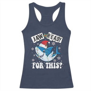 Funny Christmas Racerback Tank Top Sharkmas Shark Lights Red Santa Hat Jaw Ready For This TS10 Navy Print Your Wear