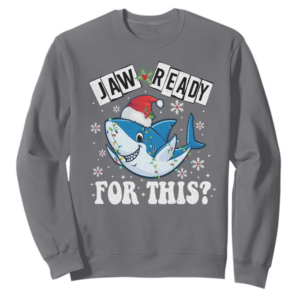 Funny Christmas Sweatshirt Sharkmas Shark Lights Red Santa Hat Jaw Ready For This TS10 Charcoal Print Your Wear