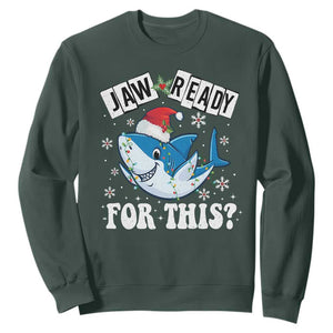 Funny Christmas Sweatshirt Sharkmas Shark Lights Red Santa Hat Jaw Ready For This TS10 Dark Forest Green Print Your Wear