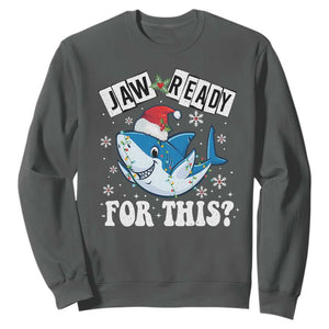 Funny Christmas Sweatshirt Sharkmas Shark Lights Red Santa Hat Jaw Ready For This TS10 Dark Heather Print Your Wear