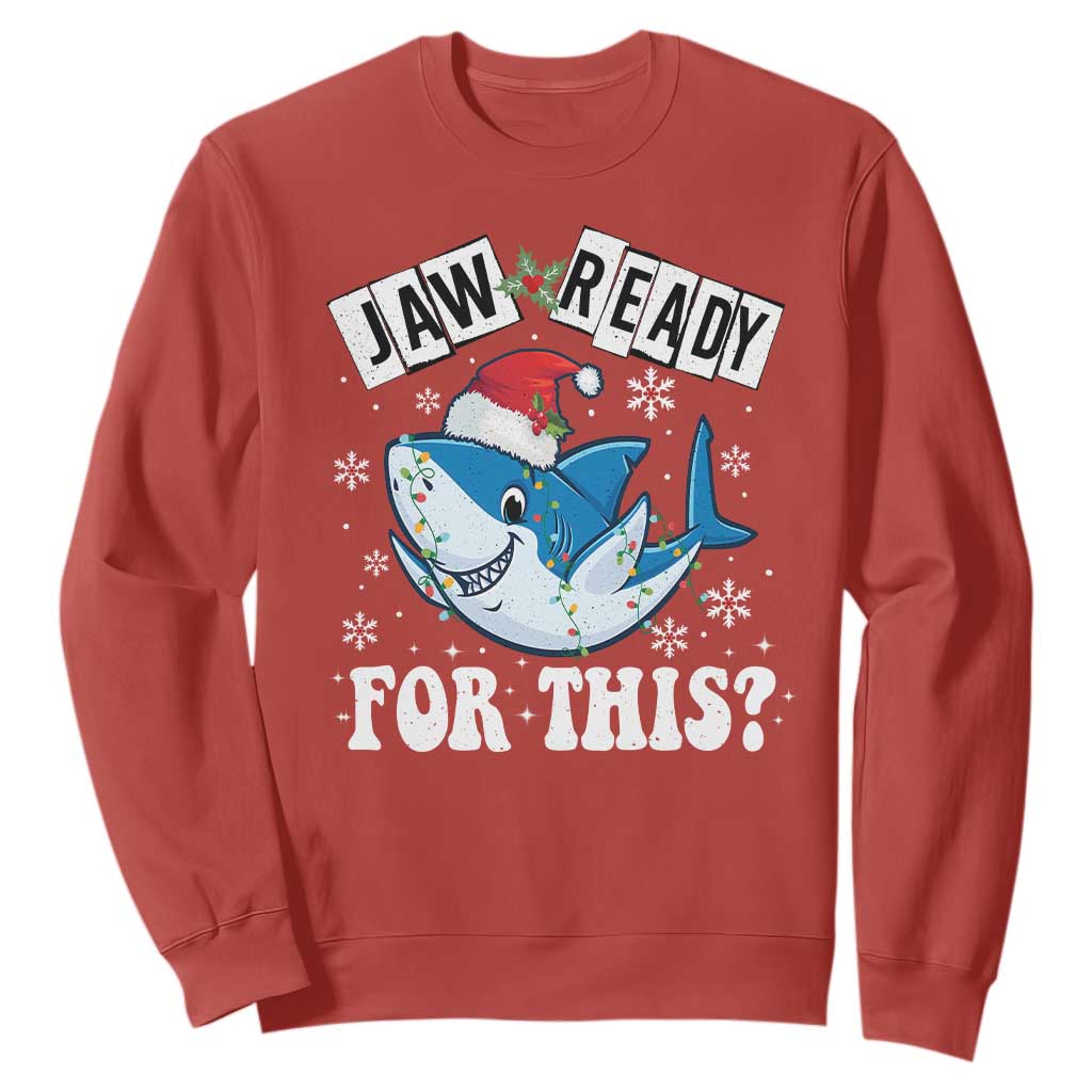 Funny Christmas Sweatshirt Sharkmas Shark Lights Red Santa Hat Jaw Ready For This TS10 Red Print Your Wear