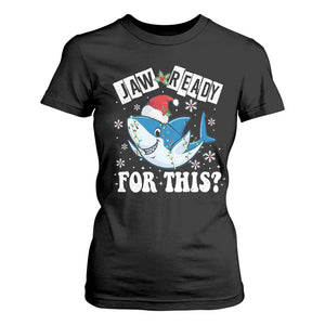 Funny Christmas T Shirt For Women Sharkmas Shark Lights Red Santa Hat Jaw Ready For This TS10 Black Print Your Wear