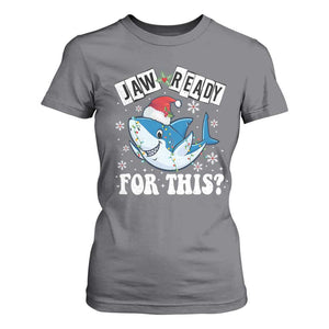 Funny Christmas T Shirt For Women Sharkmas Shark Lights Red Santa Hat Jaw Ready For This TS10 Charcoal Print Your Wear