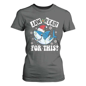 Funny Christmas T Shirt For Women Sharkmas Shark Lights Red Santa Hat Jaw Ready For This TS10 Dark Heather Print Your Wear
