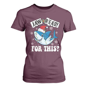 Funny Christmas T Shirt For Women Sharkmas Shark Lights Red Santa Hat Jaw Ready For This TS10 Maroon Print Your Wear