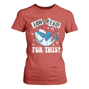 Funny Christmas T Shirt For Women Sharkmas Shark Lights Red Santa Hat Jaw Ready For This TS10 Red Print Your Wear
