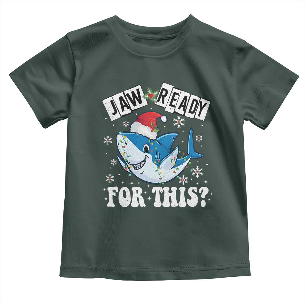 Funny Christmas Toddler T Shirt Sharkmas Shark Lights Red Santa Hat Jaw Ready For This TS10 Dark Forest Green Print Your Wear