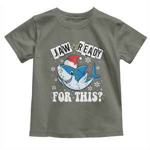 Funny Christmas Toddler T Shirt Sharkmas Shark Lights Red Santa Hat Jaw Ready For This TS10 Military Green Print Your Wear