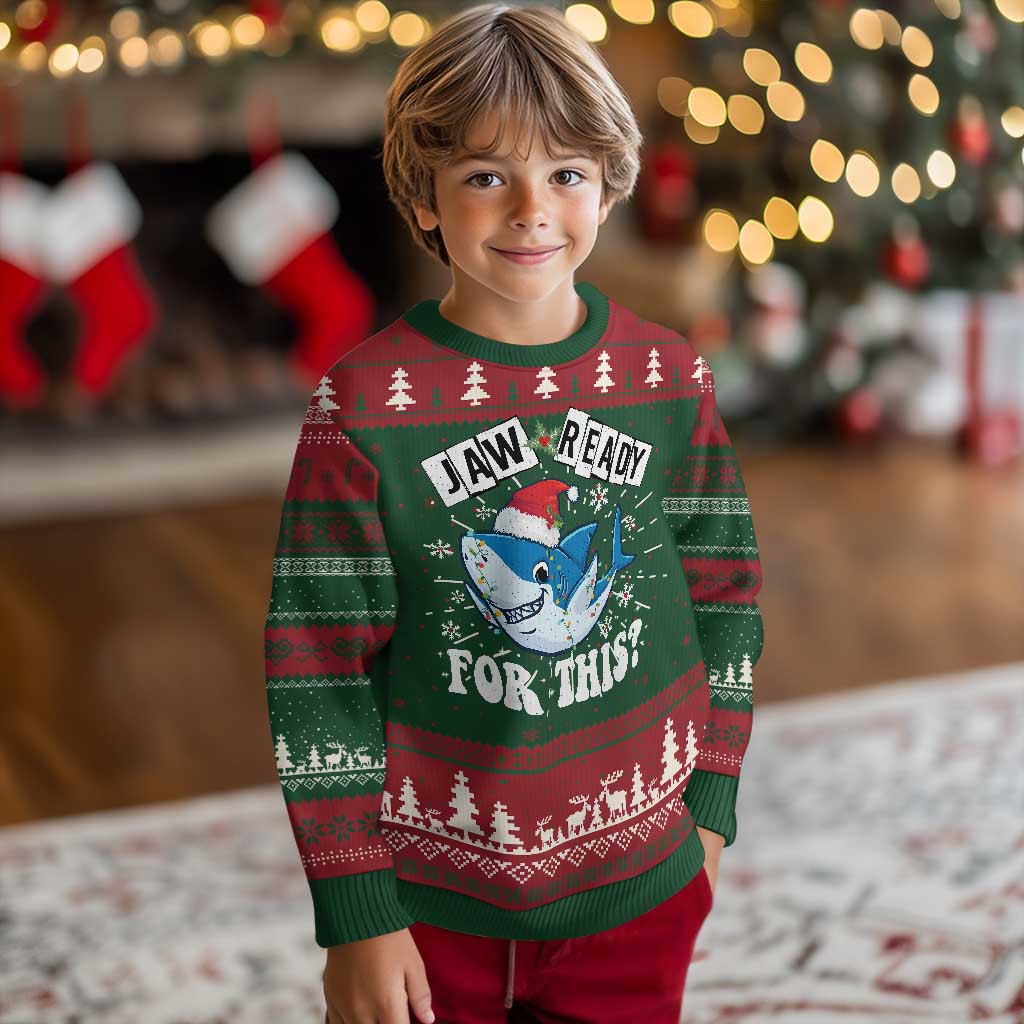 Funny Ugly Christmas Sweater Sharkmas Shark Lights Red Santa Hat Jaw Ready For This TS10 Christmas Print Your Wear
