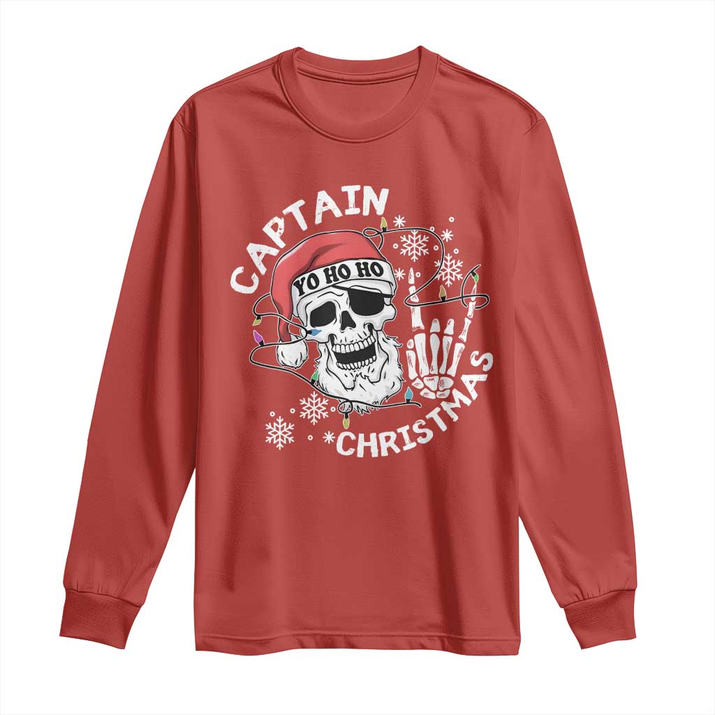 Pirate Christmas Long Sleeve Shirt Skull Skeleton Lights Pirates Caribbean Cruise TS10 Red Print Your Wear