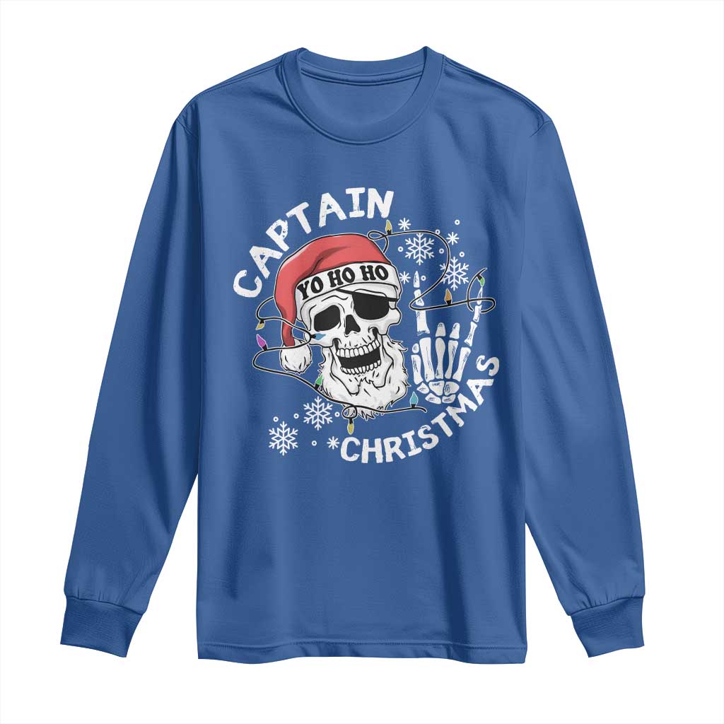 Pirate Christmas Long Sleeve Shirt Skull Skeleton Lights Pirates Caribbean Cruise TS10 Royal Blue Print Your Wear