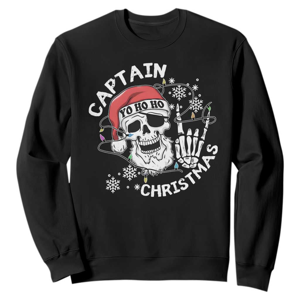Pirate Christmas Sweatshirt Skull Skeleton Lights Pirates Caribbean Cruise TS10 Black Print Your Wear
