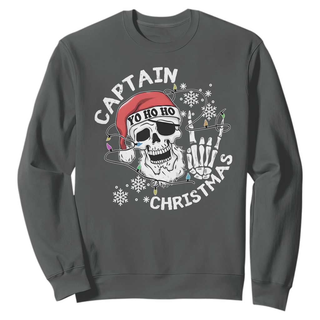 Pirate Christmas Sweatshirt Skull Skeleton Lights Pirates Caribbean Cruise TS10 Dark Heather Print Your Wear