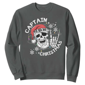 Pirate Christmas Sweatshirt Skull Skeleton Lights Pirates Caribbean Cruise TS10 Dark Heather Print Your Wear