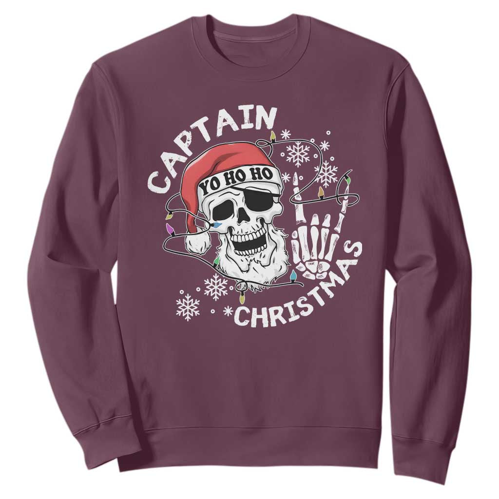 Pirate Christmas Sweatshirt Skull Skeleton Lights Pirates Caribbean Cruise TS10 Maroon Print Your Wear