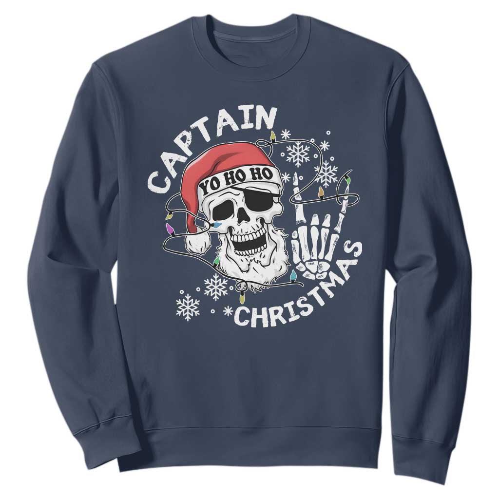 Pirate Christmas Sweatshirt Skull Skeleton Lights Pirates Caribbean Cruise TS10 Navy Print Your Wear