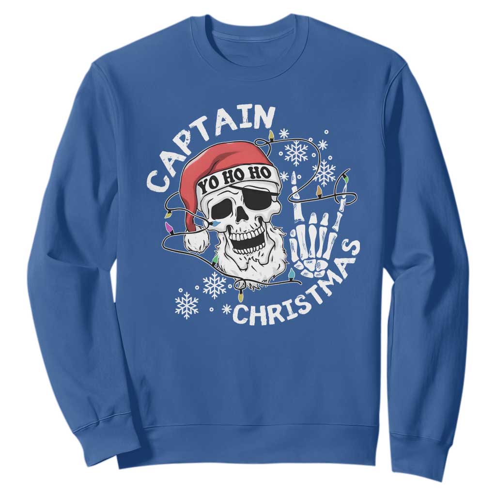 Pirate Christmas Sweatshirt Skull Skeleton Lights Pirates Caribbean Cruise TS10 Royal Blue Print Your Wear