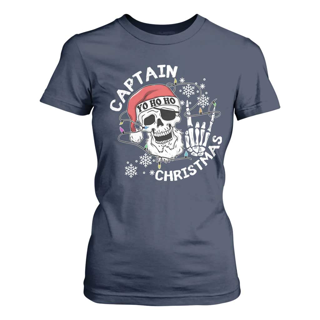 Pirate Christmas T Shirt For Women Skull Skeleton Lights Pirates Caribbean Cruise TS10 Navy Print Your Wear