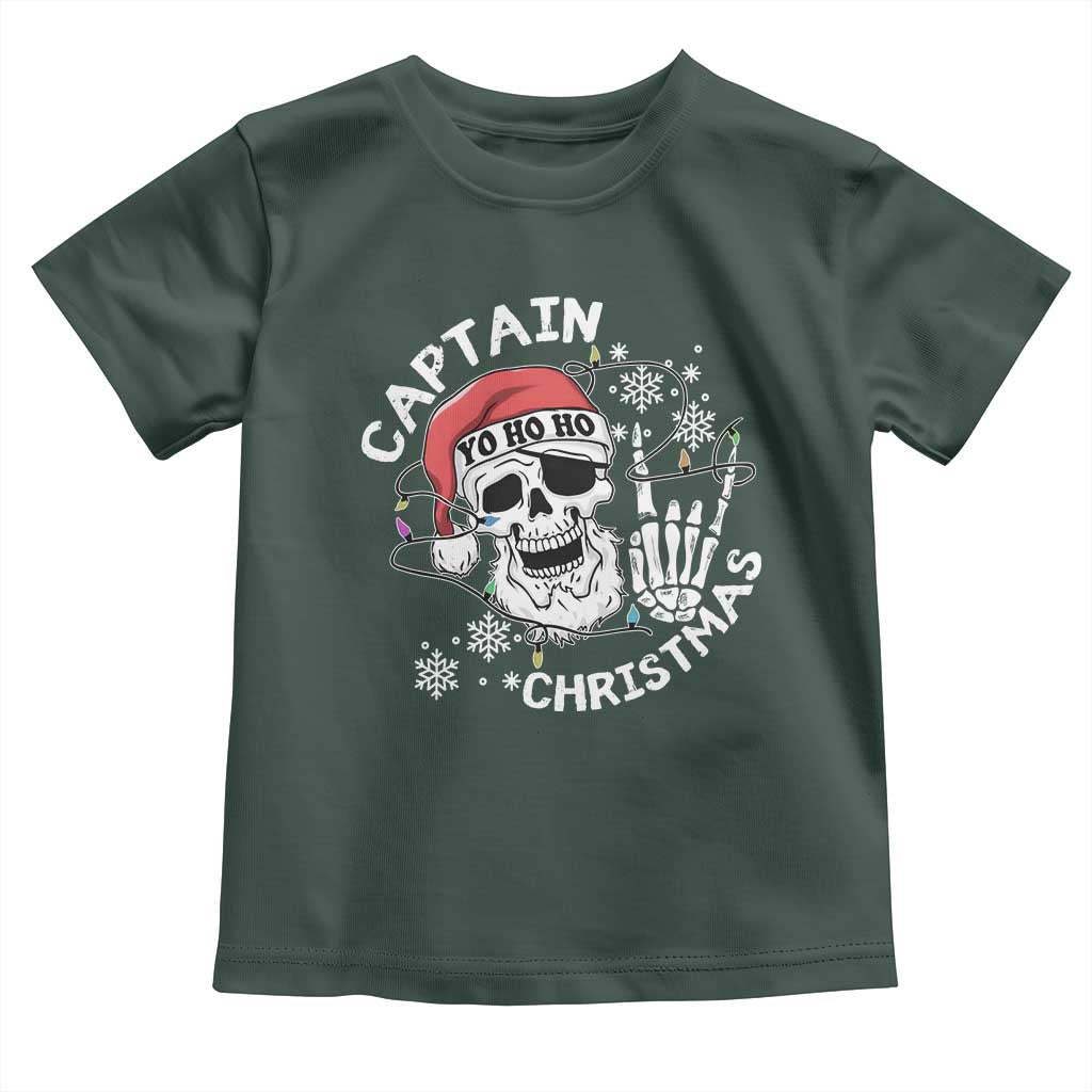 Pirate Christmas Toddler T Shirt Skull Skeleton Lights Pirates Caribbean Cruise TS10 Dark Forest Green Print Your Wear