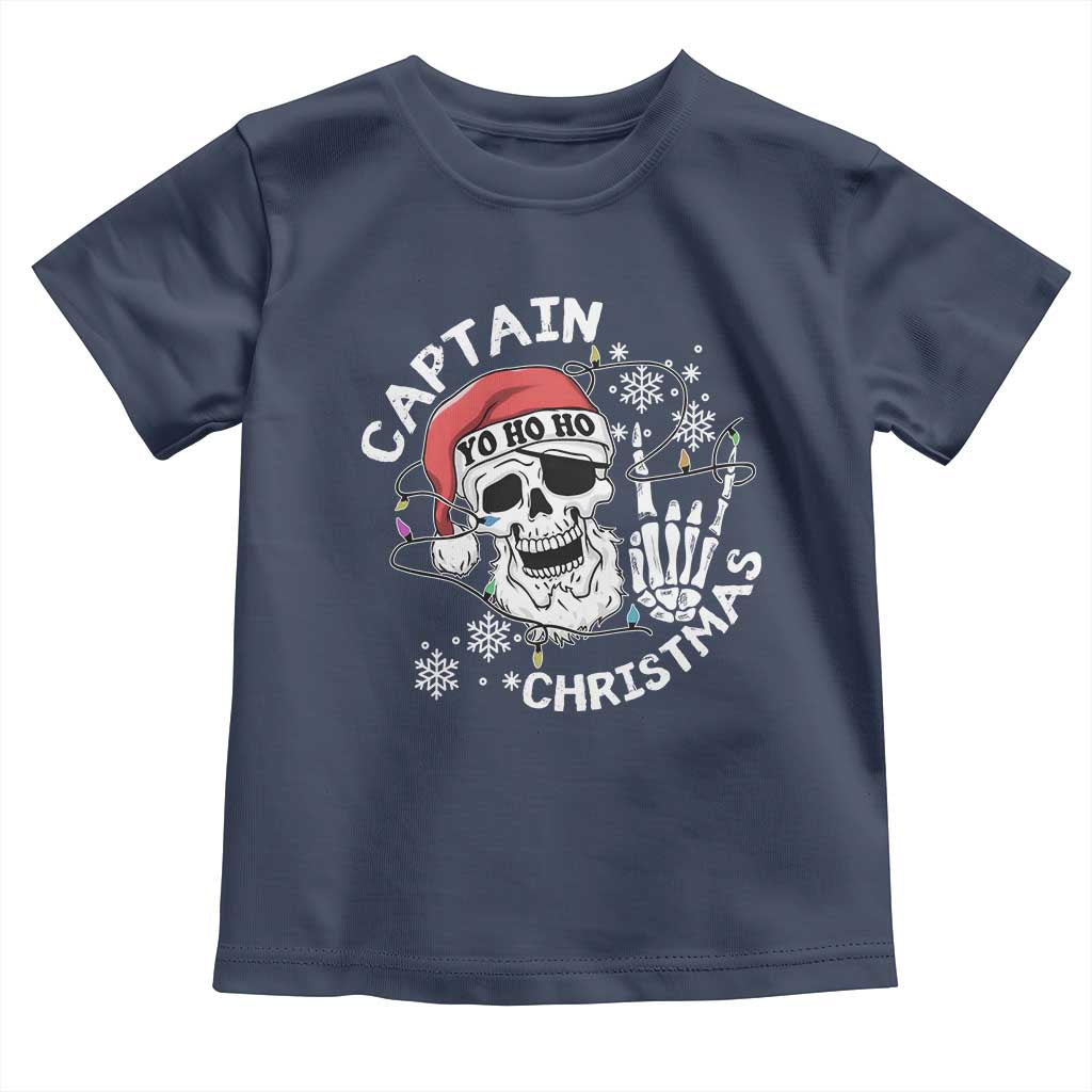 Pirate Christmas Toddler T Shirt Skull Skeleton Lights Pirates Caribbean Cruise TS10 Navy Print Your Wear