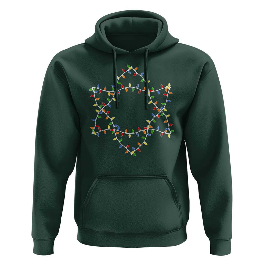 Christmas Religious Happy Chrismukkah Hoodie Lights Star of David TS10 Dark Forest Green Print Your Wear