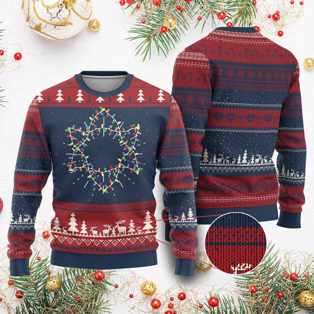Christmas Religious Happy Chrismukkah Ugly Christmas Sweater Lights Star of David TS10 Burgundy Print Your Wear
