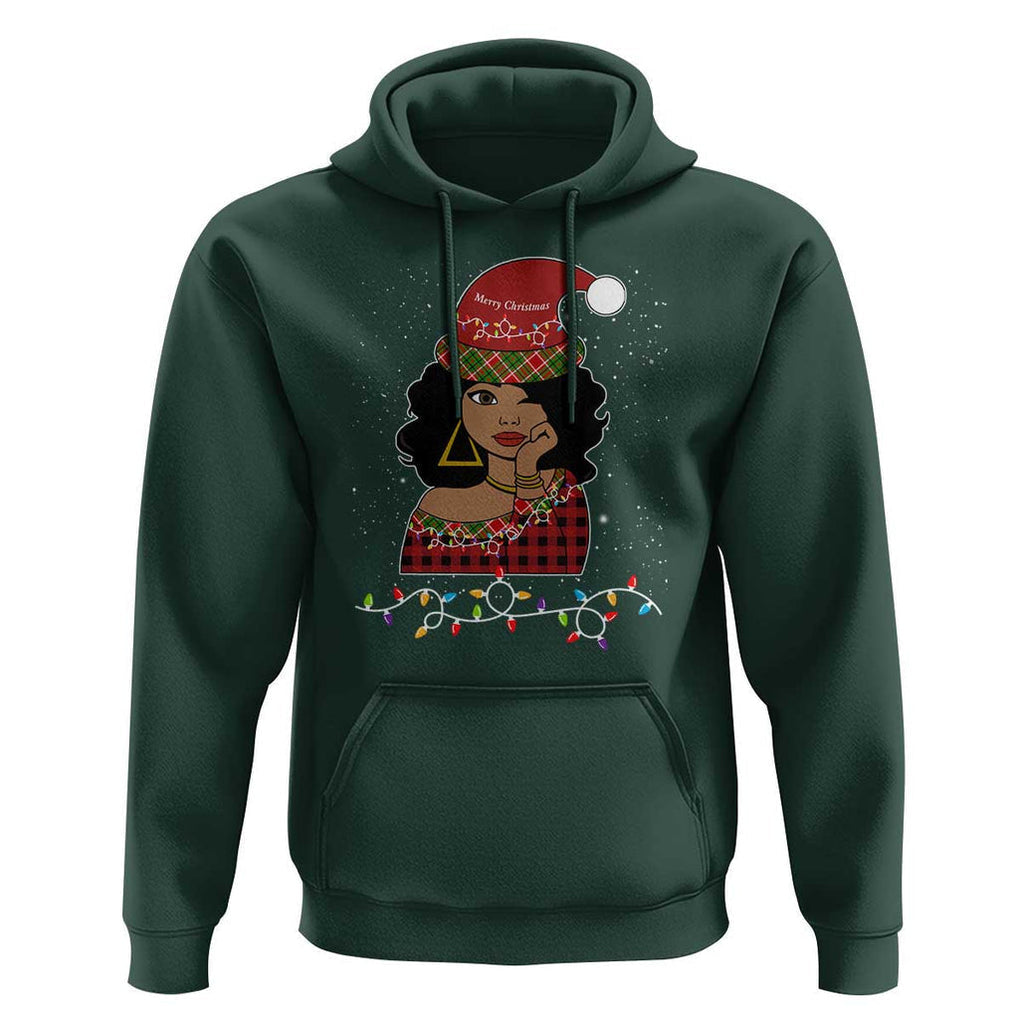 Black Santa African American Christmas Hoodie Sassy Afro Queen Black Woman TS10 Dark Forest Green Print Your Wear