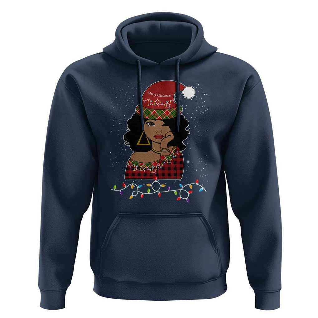 Black Santa African American Christmas Hoodie Sassy Afro Queen Black Woman TS10 Navy Print Your Wear
