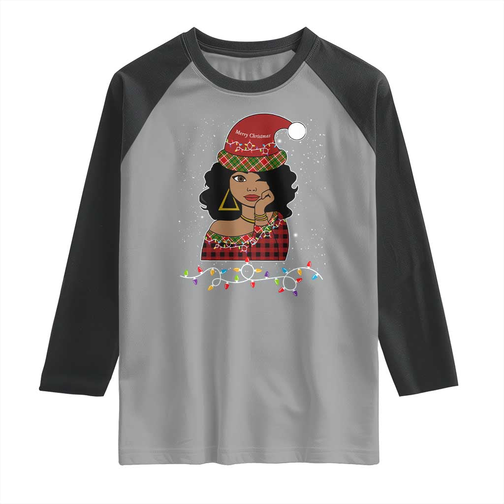 Black Santa African American Christmas Raglan Shirt Sassy Afro Queen Black Woman TS10 Sport Gray Black Print Your Wear