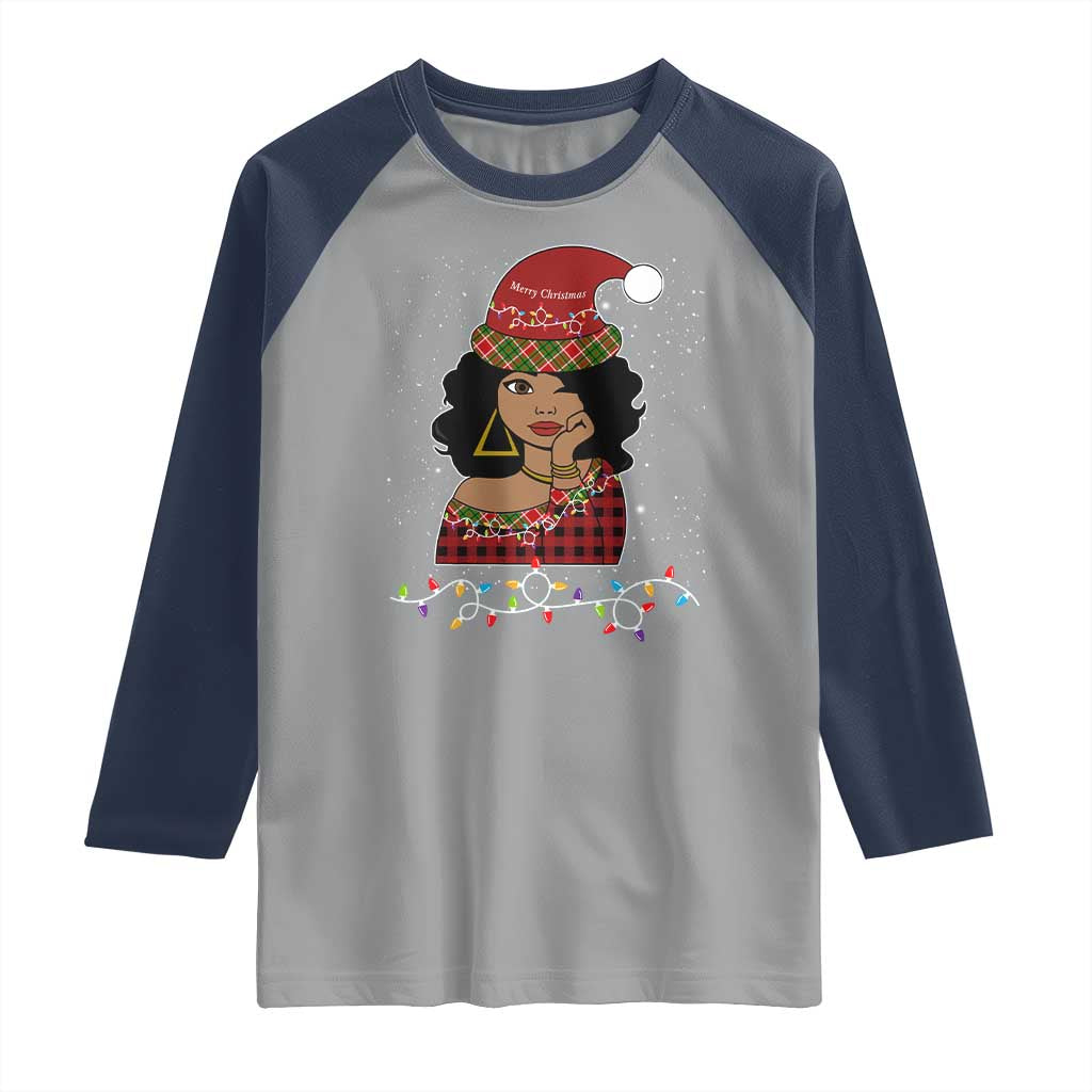 Black Santa African American Christmas Raglan Shirt Sassy Afro Queen Black Woman TS10 Sport Gray Navy Print Your Wear
