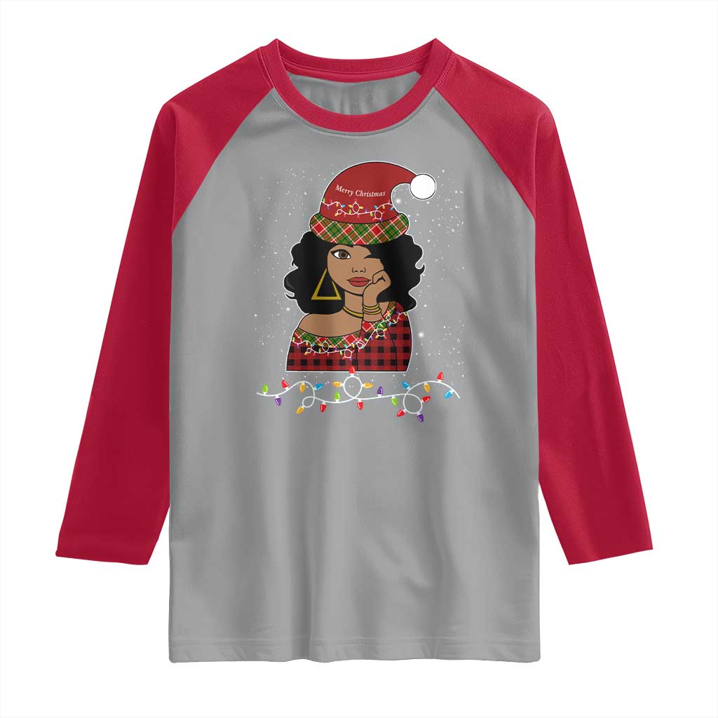 Black Santa African American Christmas Raglan Shirt Sassy Afro Queen Black Woman TS10 Sport Gray Red Print Your Wear