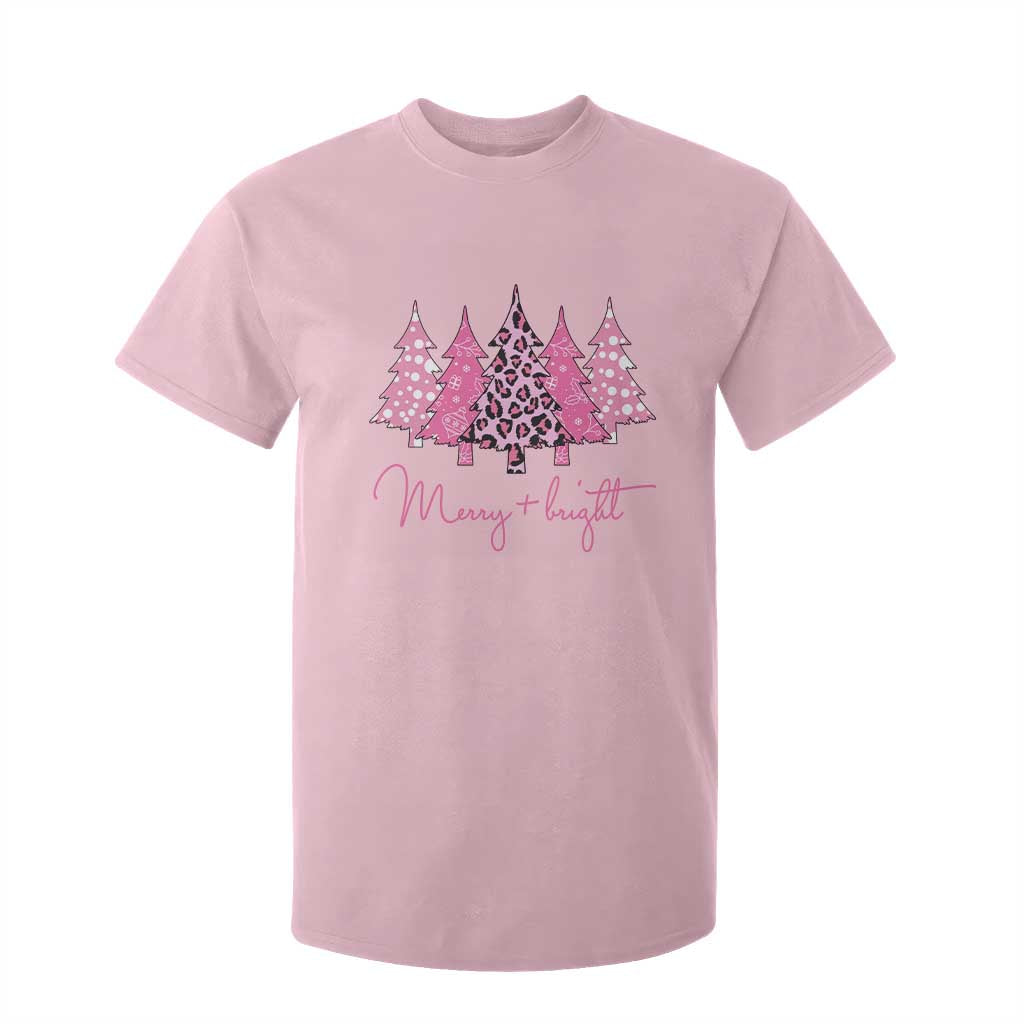 Pink Christmas T Shirt For Kid Leopard Print Trees TS10 Light Pink Print Your Wear
