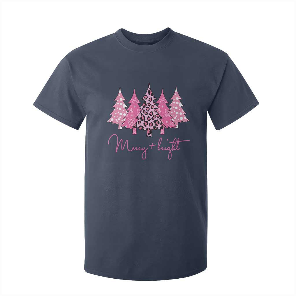 Pink Christmas T Shirt For Kid Leopard Print Trees TS10 Navy Print Your Wear