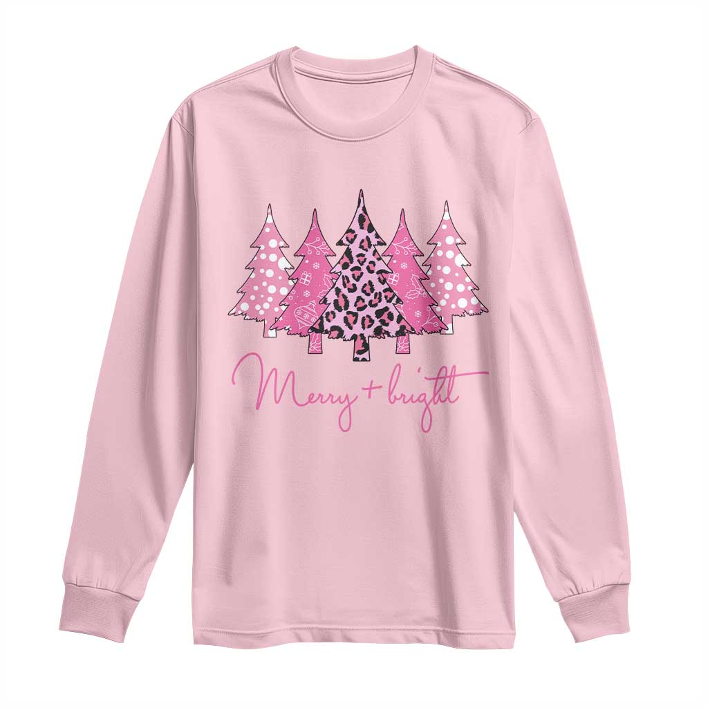 Pink Christmas Long Sleeve Shirt Leopard Print Trees TS10 Light Pink Print Your Wear