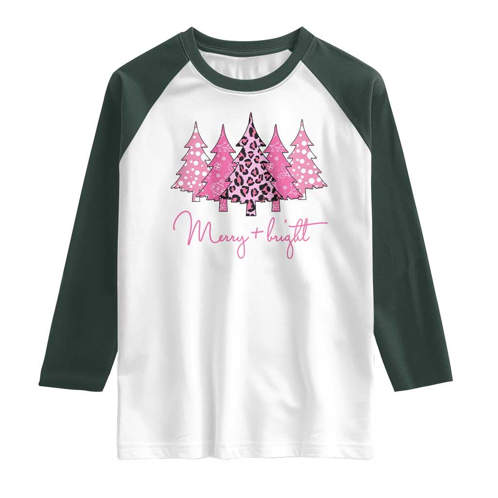 Pink Christmas Raglan Shirt Leopard Print Trees TS10 White Dark Forest Green Print Your Wear