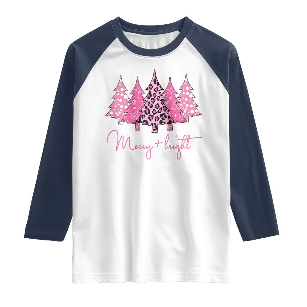Pink Christmas Raglan Shirt Leopard Print Trees TS10 White Navy Print Your Wear