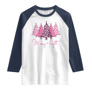 Pink Christmas Raglan Shirt Leopard Print Trees TS10 White Navy Print Your Wear