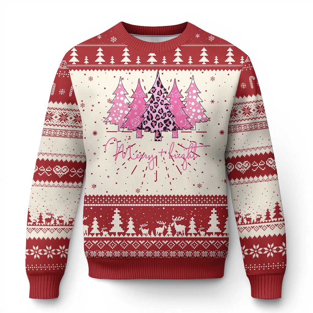 Christmas Pink Ugly Christmas Sweater Leopard Print Trees TS10 Red Print Your Wear