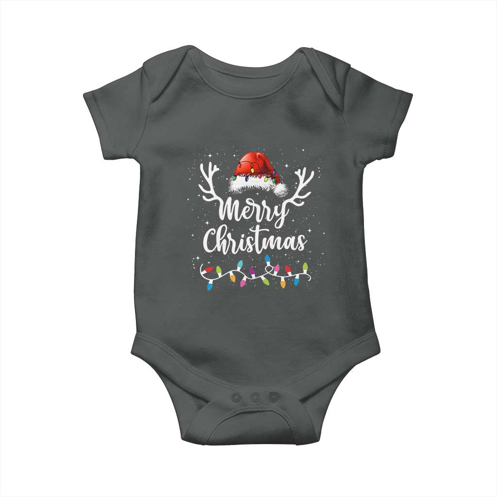 Merry Christmas Baby Onesie Lights Red Santa Hat Xmas Family Matching TS10 Dark Heather Print Your Wear
