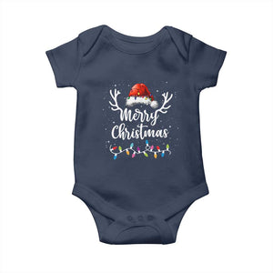 Merry Christmas Baby Onesie Lights Red Santa Hat Xmas Family Matching TS10 Navy Print Your Wear