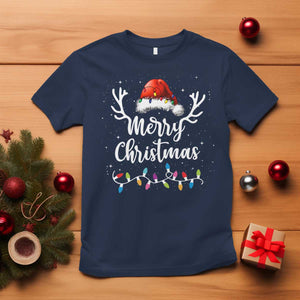 Merry Christmas T Shirt Lights Red Santa Hat Xmas Family Matching TS10 Navy Print Your Wear