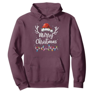 Merry Christmas Hoodie Lights Red Santa Hat Xmas Family Matching TS10 Maroon Print Your Wear
