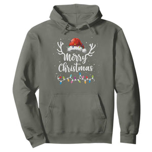 Merry Christmas Hoodie Lights Red Santa Hat Xmas Family Matching TS10 Military Green Print Your Wear