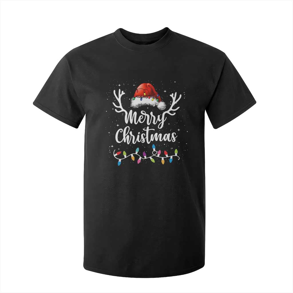 Merry Christmas T Shirt For Kid Lights Red Santa Hat Xmas Family Matching TS10 Black Print Your Wear