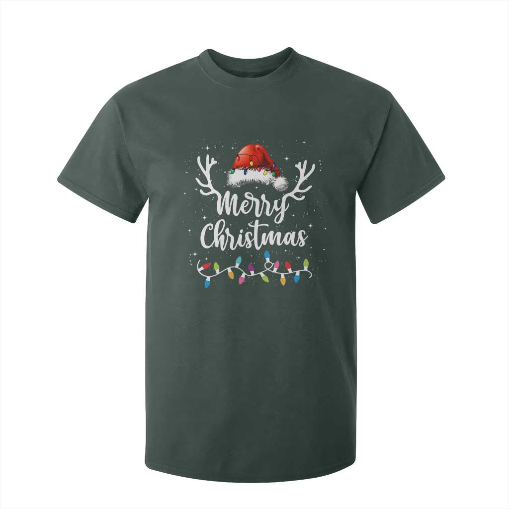 Merry Christmas T Shirt For Kid Lights Red Santa Hat Xmas Family Matching TS10 Dark Forest Green Print Your Wear