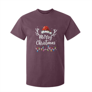 Merry Christmas T Shirt For Kid Lights Red Santa Hat Xmas Family Matching TS10 Maroon Print Your Wear