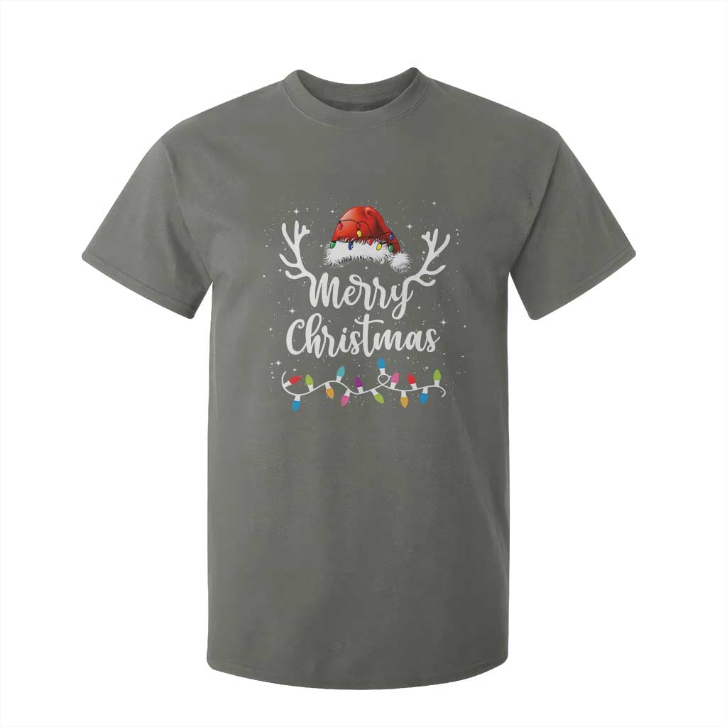 Merry Christmas T Shirt For Kid Lights Red Santa Hat Xmas Family Matching TS10 Military Green Print Your Wear