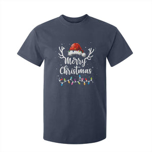 Merry Christmas T Shirt For Kid Lights Red Santa Hat Xmas Family Matching TS10 Navy Print Your Wear
