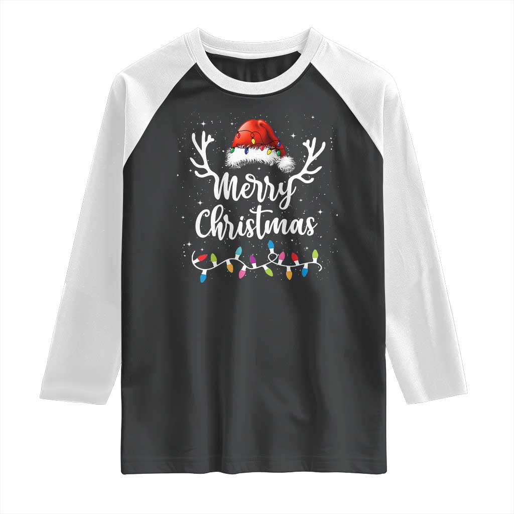 Merry Christmas Raglan Shirt Lights Red Santa Hat Xmas Family Matching TS10 Black White Print Your Wear