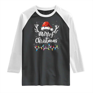 Merry Christmas Raglan Shirt Lights Red Santa Hat Xmas Family Matching TS10 Black White Print Your Wear